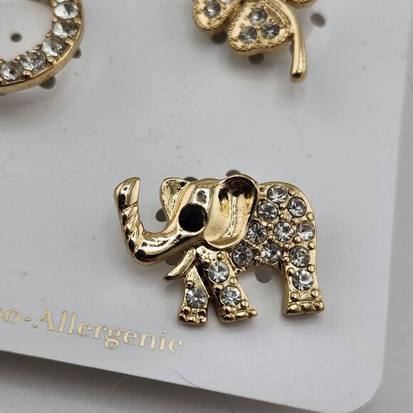 Nwt Charming Charlie‎ Lucky Pin Brooch Set Elephant Clover Horseshoe - Picture 2 of 6